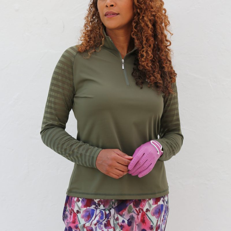 Famara Golf Sheer Long Sleeve Golf Zip Shirt - Moss