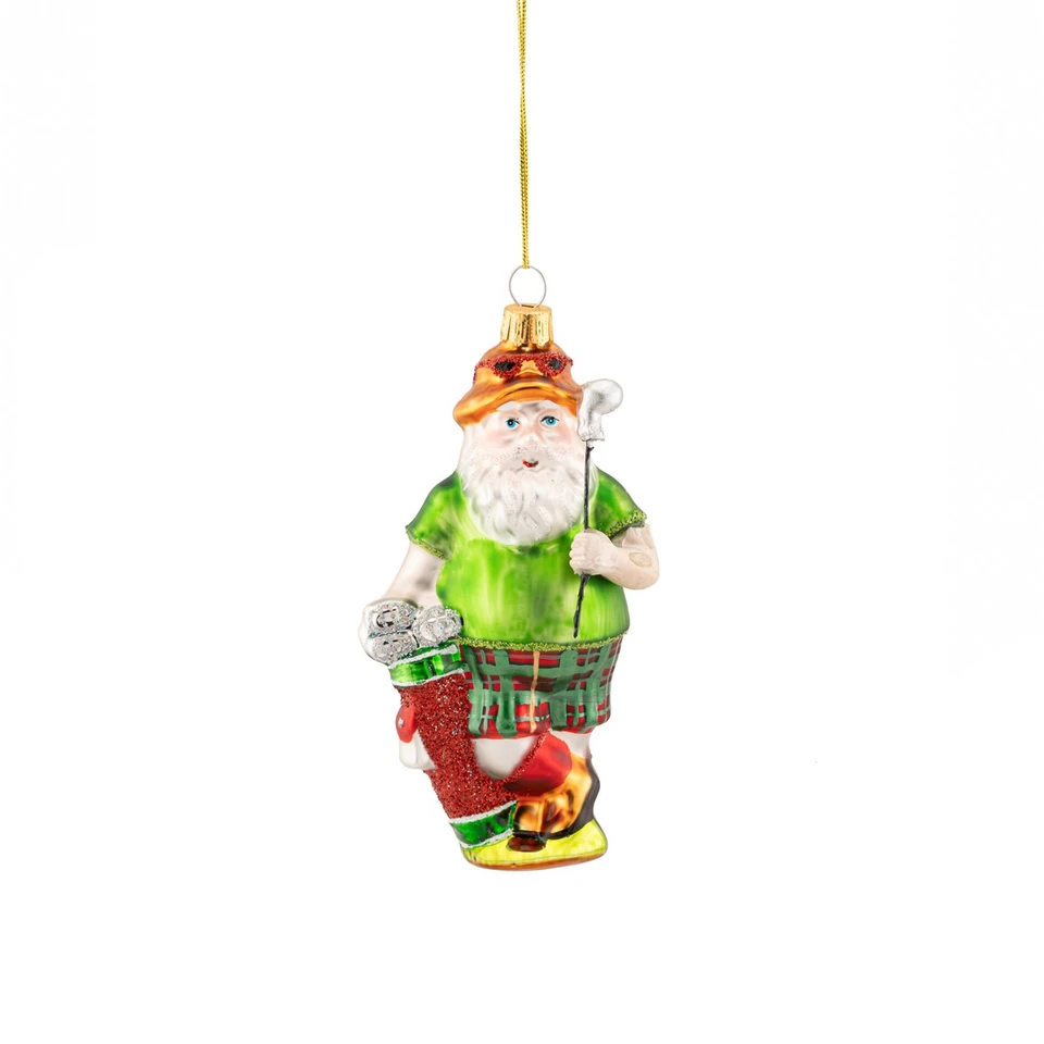 Sass & Belle Christmas Bauble - Golfing Santa in Tartan